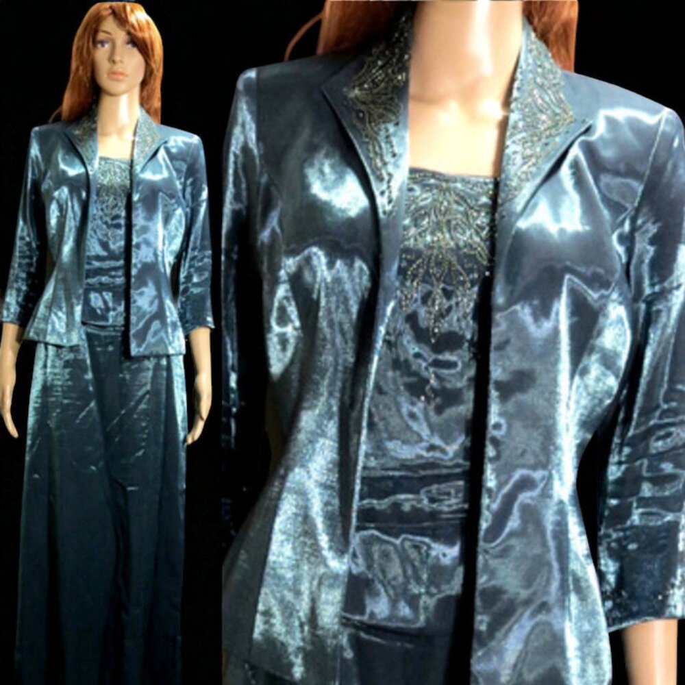 Gorgeous Blue Metallic Gown & Jacket by Alex Evening